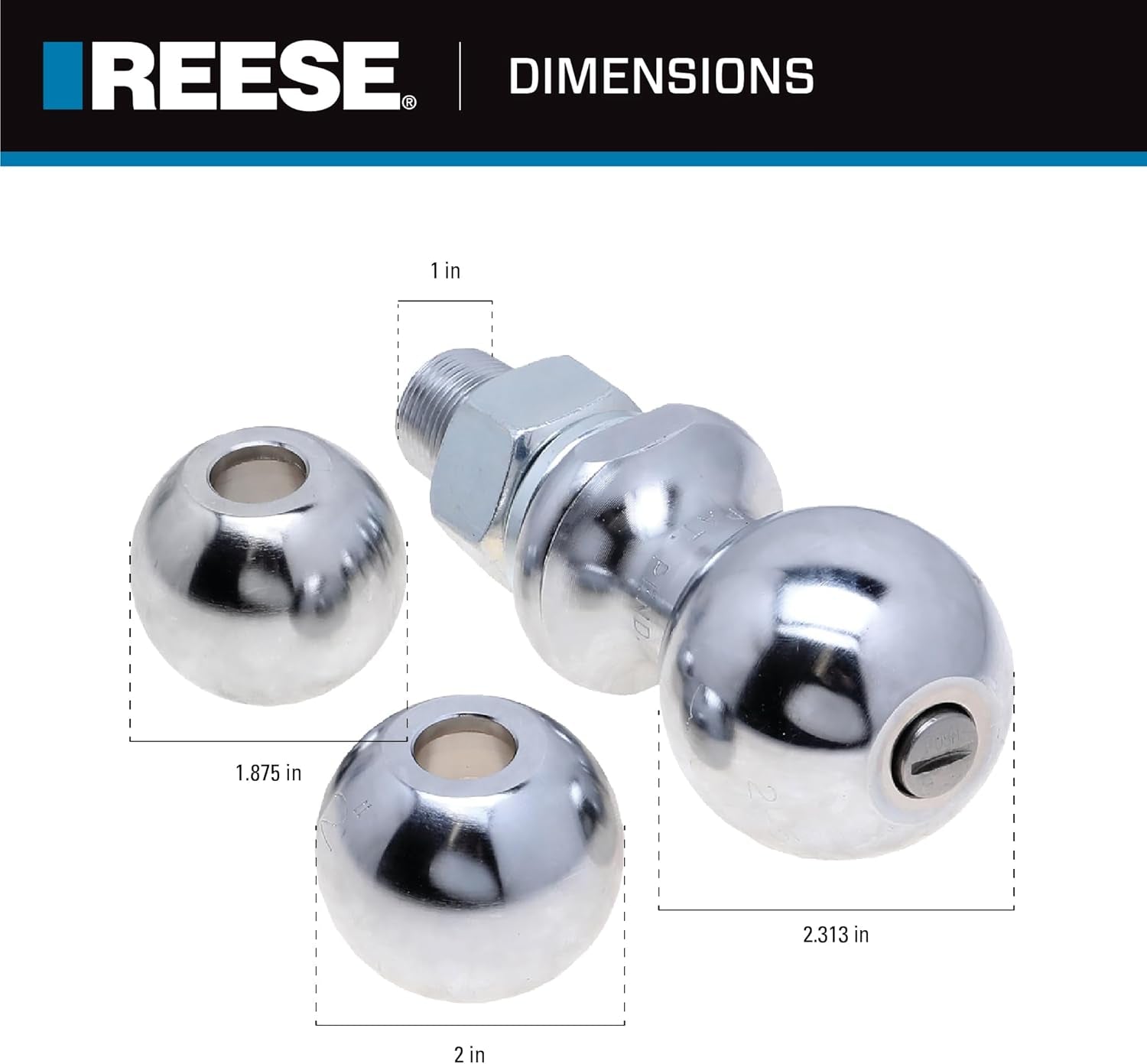 Towpower 74309 Interchangeable Trailer Hitch Ball, (1-7/8 Inch Diameter Ball, 2 Inch Diameter Ball and 2-5/16 Inch Diameter Ball), 8,000 Lbs. Capacity