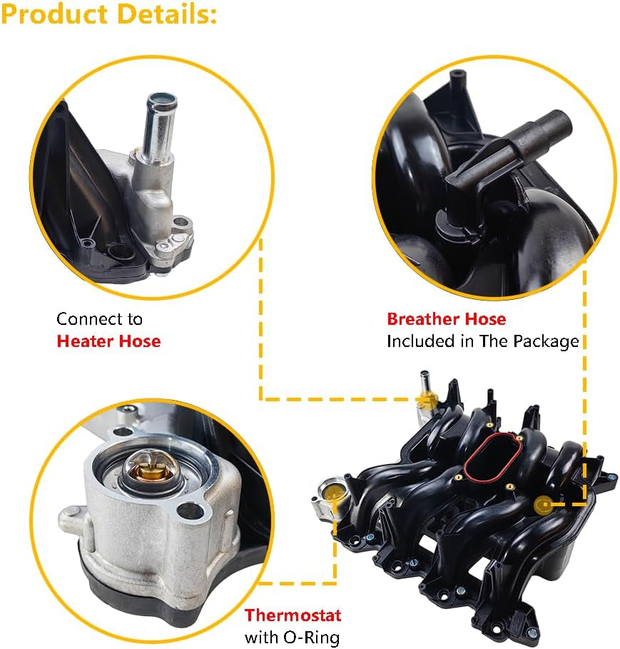 Upper Intake Manifold W/Gaskets Thermostat Kit | Fit for Ford Excursion Expedition E-150 Econoline Club Wagon E-250 E-350 E-450 F-250 F-350 Super Duty F-150 Heritage, V8 5.4L | OE# 2L1Z9424AA 615-188