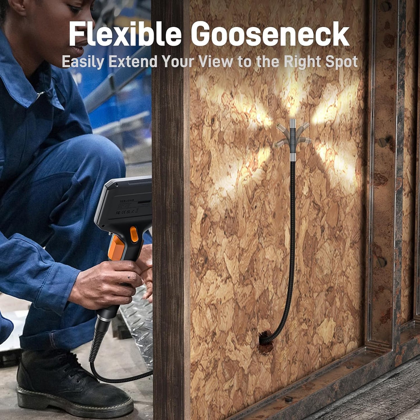 Two-Way Articulating Borescope with Light, Industrial Endoscope Inspection Camera with Articulated Probe, Flexible Mechanic Fiber Optic Snake Scope Cam for Wall Automotive Engine Inspect-5Ft