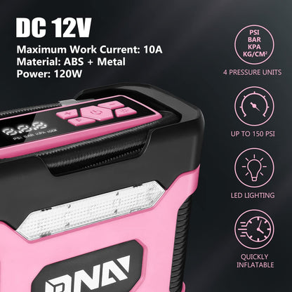 ‎ TOOLS-00212 Pink 12V DC Digital Tire Inflator Portable Air Compressor with Pressure Gauge for Cars, Bicycles, Motorcycles,Balls