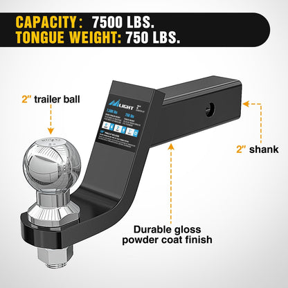 Trailer Hitch Ball Mount with 2-Inch Ball & 5/8" Hitch Pin Clip Fits 2-In Receiver 7500 Lbs 4" Drop,2 Years Warranty