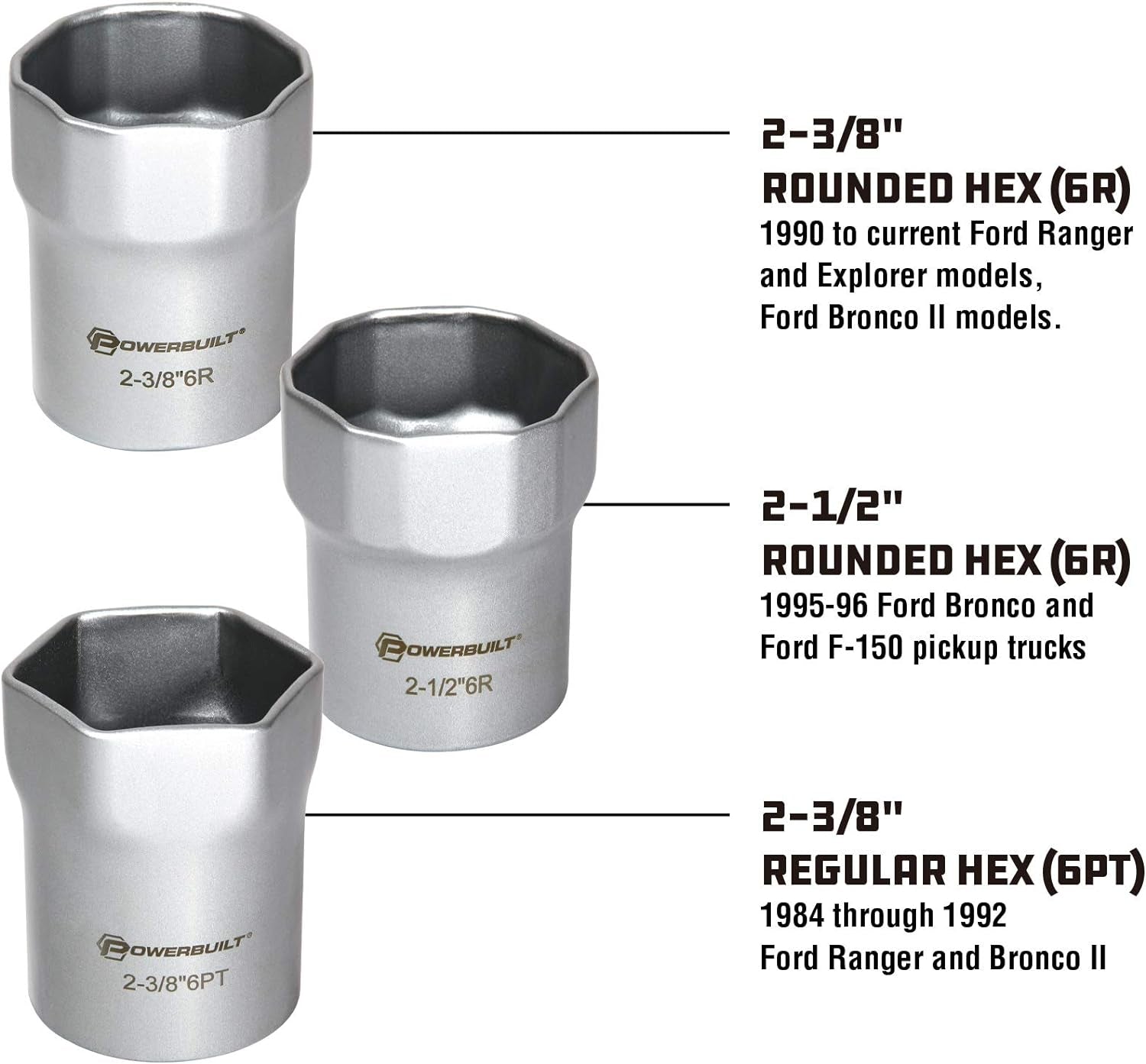 Wheel Bearing Locknut Socket Set, 7 Piece Remover Tool Kit, Rounded and Regular Hex, Wheel Bearing Tools, Storage Case - 648642, Silver