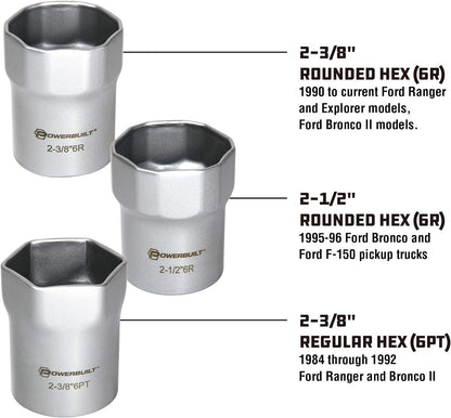 Wheel Bearing Locknut Socket Set, 7 Piece Remover Tool Kit, Rounded and Regular Hex, Wheel Bearing Tools, Storage Case - 648642, Silver