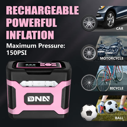 ‎ TOOLS-00212 Pink 12V DC Digital Tire Inflator Portable Air Compressor with Pressure Gauge for Cars, Bicycles, Motorcycles,Balls