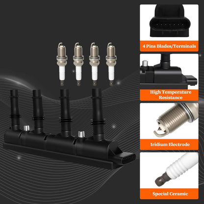 UF-669 Ignition Coil Pack and 1675 Spark Plugs Fit for Chevy Cruze Turbo 2011-2015, Sonic Turbo 2012-2020, Trax Turbo 2014-2020, Volt 2011-2015, Buick Encore, L4 1.4L, Replaces 55575499 55577898