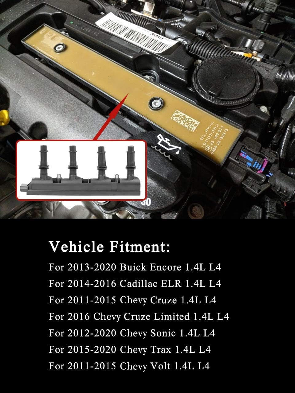 UF669 55579072 Ignition Coil Pack Compatible with 2011-2020 Chevy Cruze Sonic Trax Buick Encore Cadillac ELR L4 1.4L Replacement # D521C 25195107