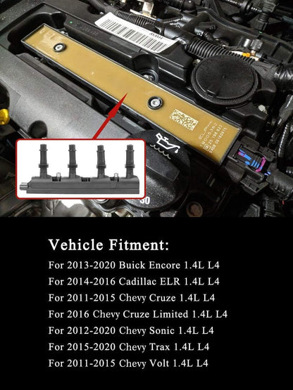 UF669 55579072 Ignition Coil Pack Compatible with 2011-2020 Chevy Cruze Sonic Trax Buick Encore Cadillac ELR L4 1.4L Replacement # D521C 25195107