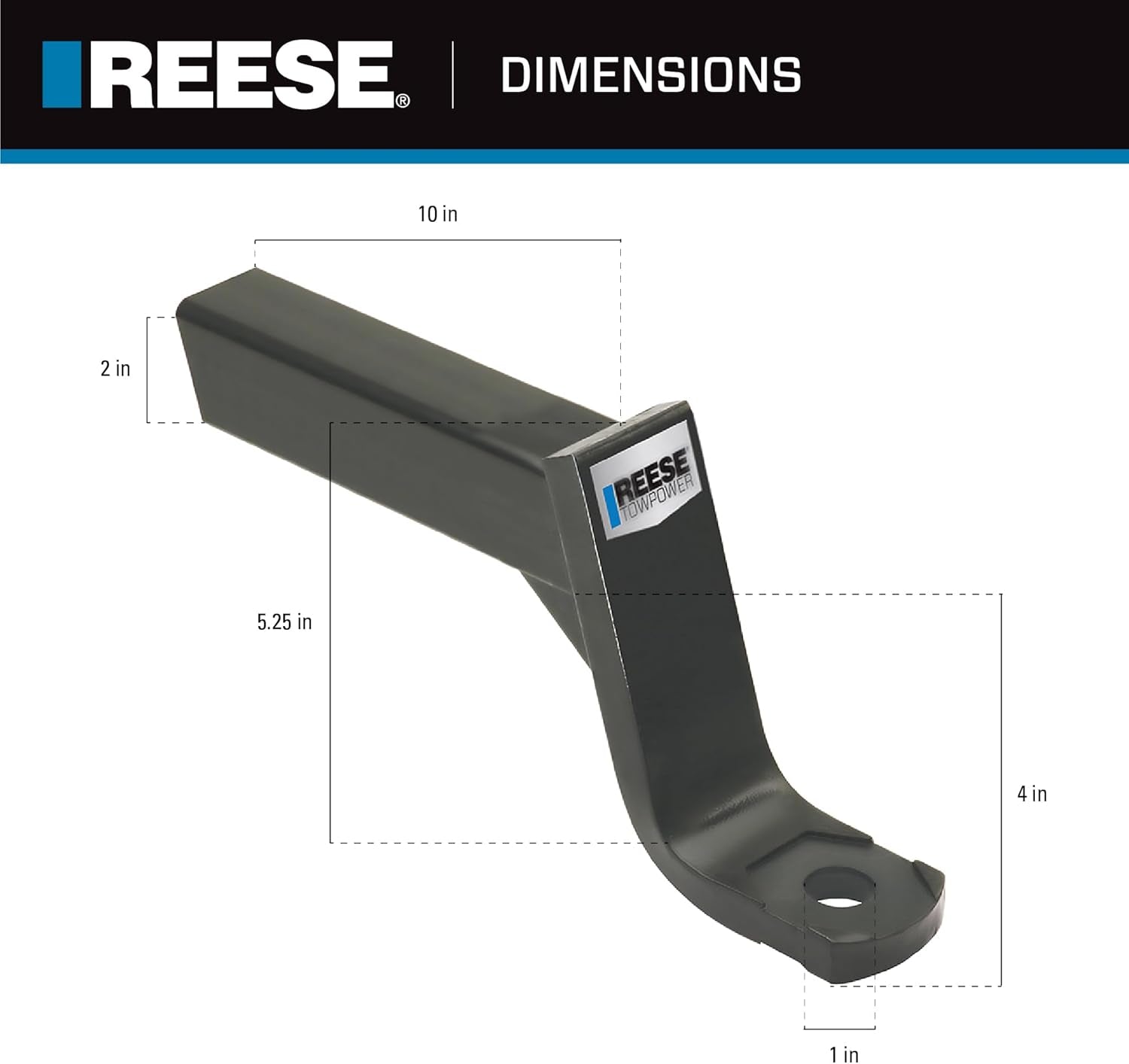 Towpower 21794 Trailer Draw Bar Hitch Ball Mount, Fits 2 Inch Square Receiver, 5.25 Inch Drop, 4 Inch Rise, 5,000 Lbs. Capacity