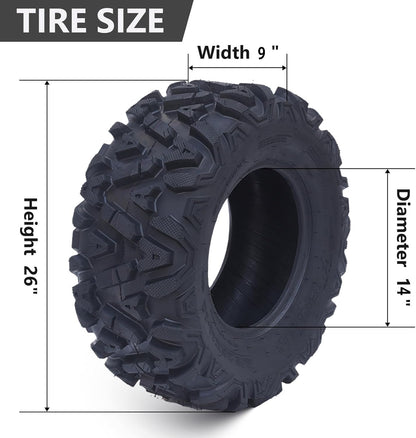 26X9-14 Atv Utv Off-Road Tires All Terrain, 6PR Front & Rear Mud Sand Snow Tubeless Tires - Pair of 2