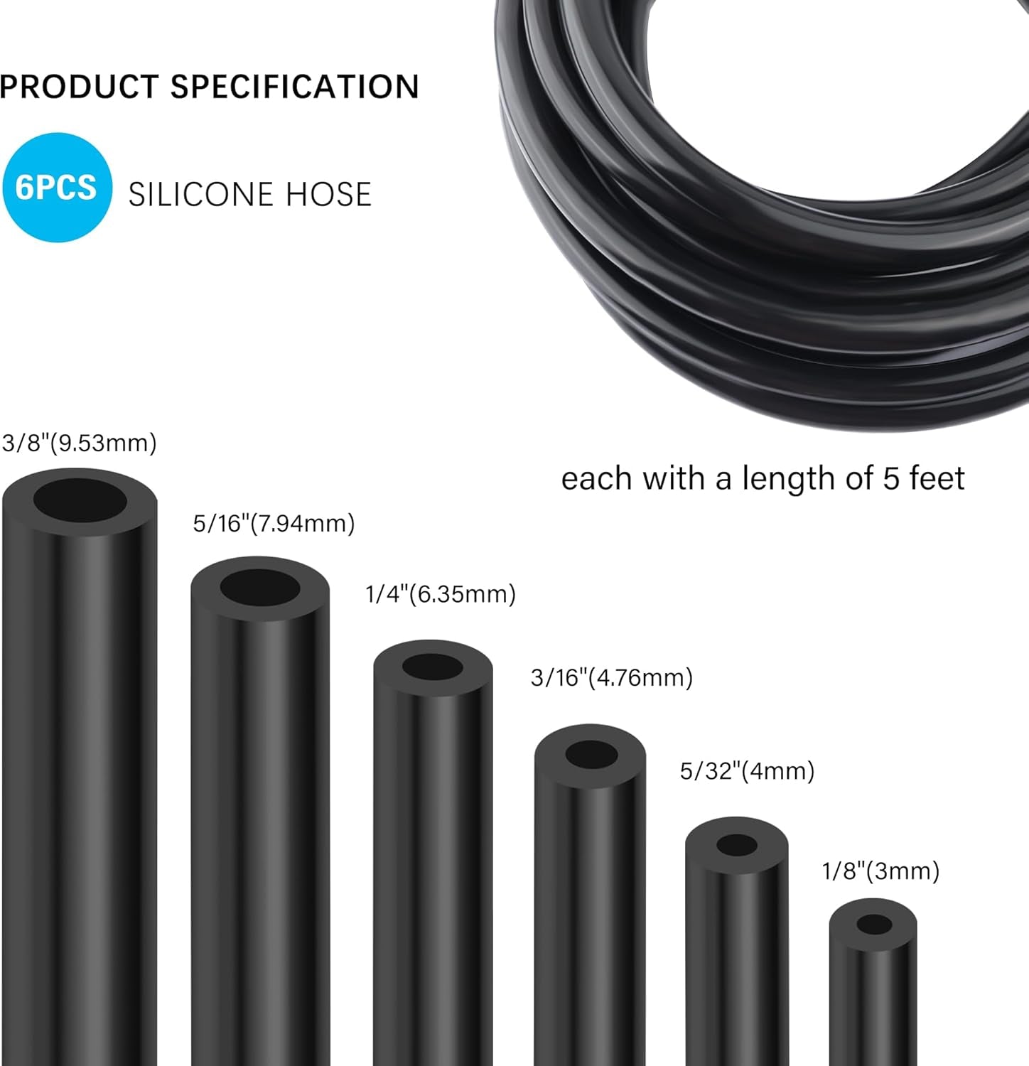 Multipurpose Vacuum Line Kit,6Pcs 5Ft Vacuum Hose Automotive+64Pcs Vacuum Line Connectors,Max 130PSI Silicone Hose for Variety Car Piping System Automotive Replacement Vacuum Hoses (70PCS)