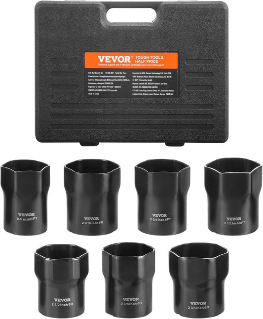 Wheel Bearing Locknut Socket Set - Remove and Install Wheel Bearing Lock Nuts 1/2 Inch Drive 7 Piece SAE and Metric 6-Point Socket with Storage Case for Ford, Dodge, and Toyota Vehicles