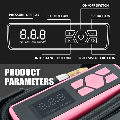 ‎ TOOLS-00212 Pink 12V DC Digital Tire Inflator Portable Air Compressor with Pressure Gauge for Cars, Bicycles, Motorcycles,Balls