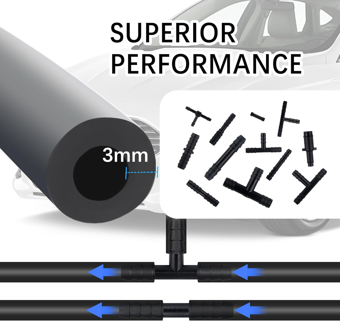 Multipurpose Vacuum Line Kit,6Pcs 5Ft Vacuum Hose Automotive+64Pcs Vacuum Line Connectors,Max 130PSI Silicone Hose for Variety Car Piping System Automotive Replacement Vacuum Hoses (70PCS)