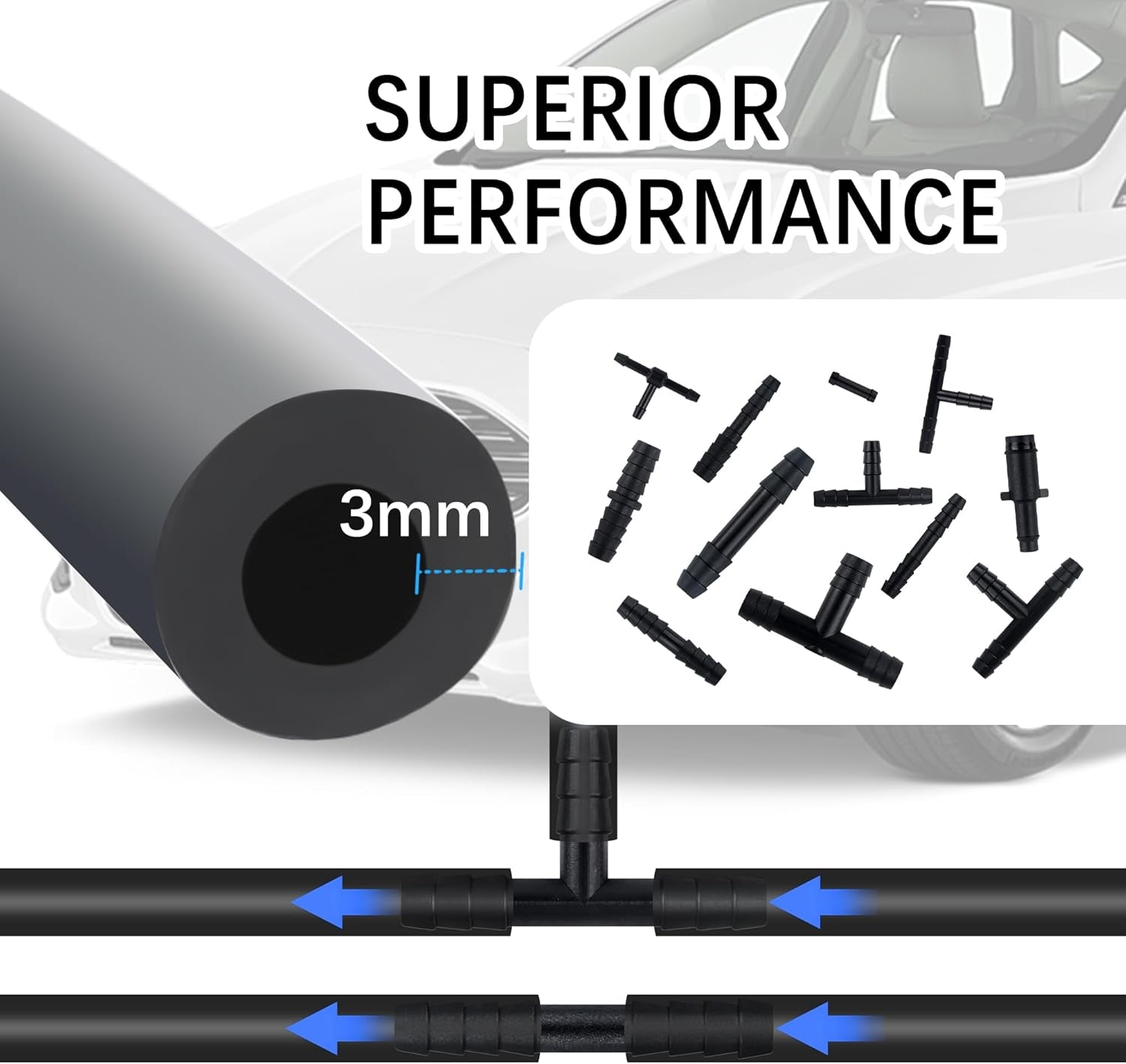 Multipurpose Vacuum Line Kit,6Pcs 5Ft Vacuum Hose Automotive+64Pcs Vacuum Line Connectors,Max 130PSI Silicone Hose for Variety Car Piping System Automotive Replacement Vacuum Hoses (70PCS)