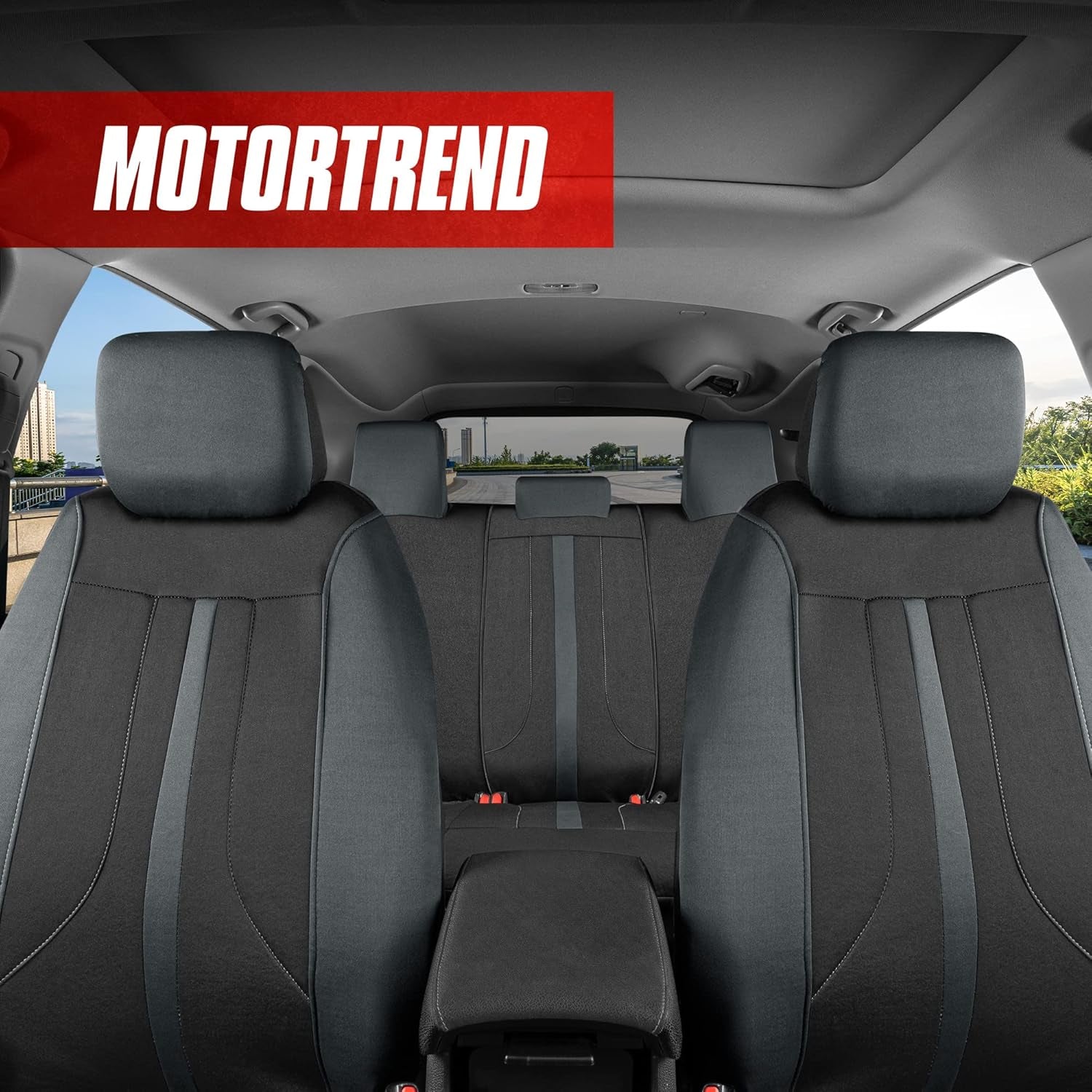 Omnifit Seat Covers for Cars, Two-Tone Gray Car Full Set with Hooded Split Bench Cover, Interior Accessories, Automotive