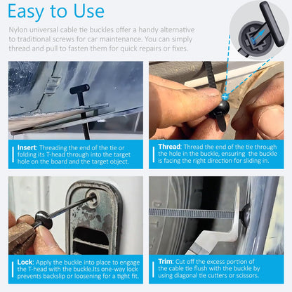 Upgrade Cable Tie Buckle Nylon Universal Heavy Duty Self Lock, Car Zipper Clip, Super Durable Button Zipper Retainer for Car Repair Office, Workshop and Shelves (30Pcs)