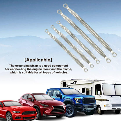 Universal Flat Braided Copper Ground Strap,Professional Vehicle Grounding Cable Straps with Terminals Plugs,Tinplate Silver Color Automotive Engine Copper Ground Strap for Most Cars
