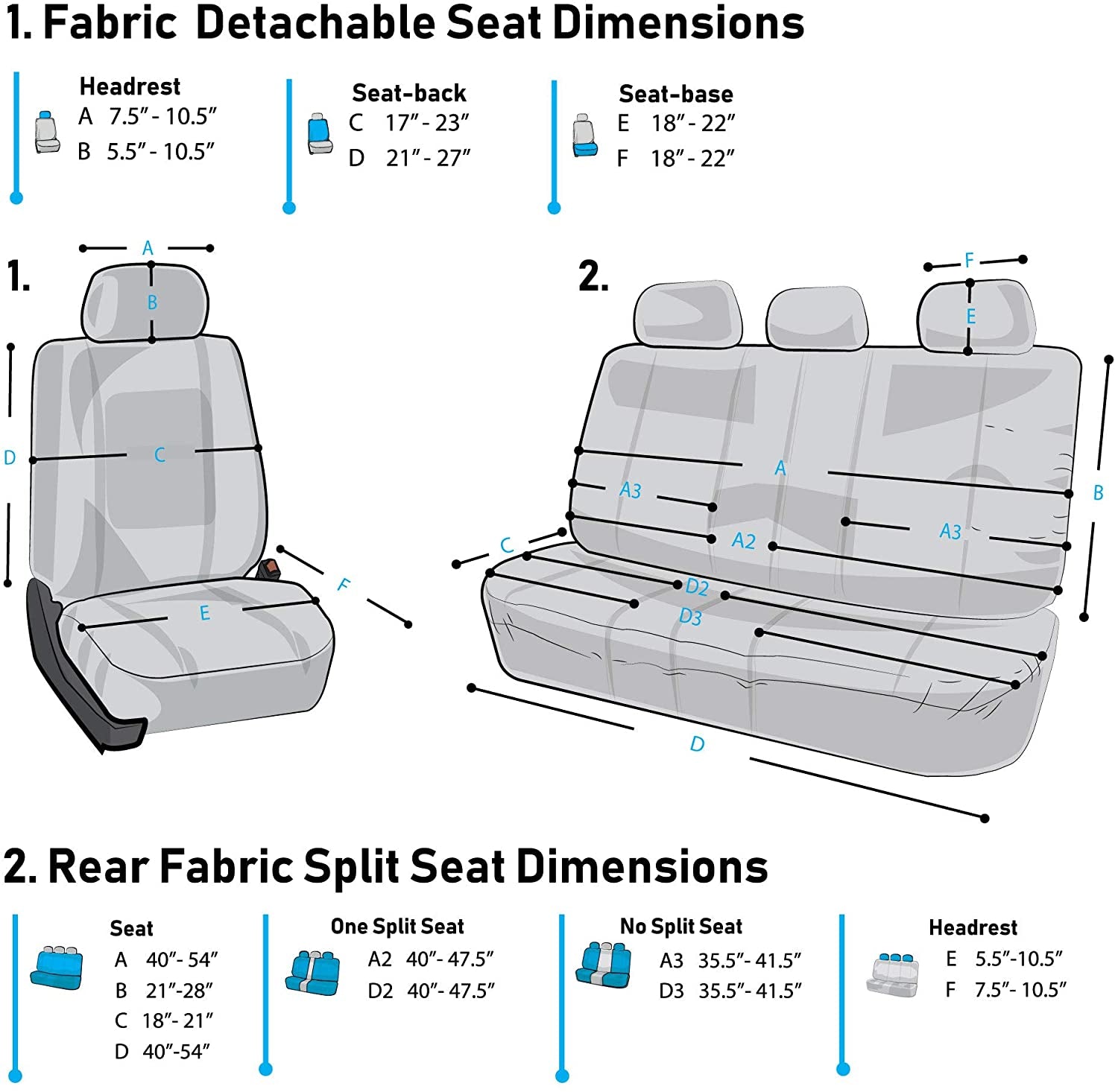 Universal Fit Gray Black Automotive Seat Covers Combo Set with Steering Wheel Cover and Seat Belt Pad Fits Most Cars, Suvs, and Trucks (Airbag Compatible and Split Bench)