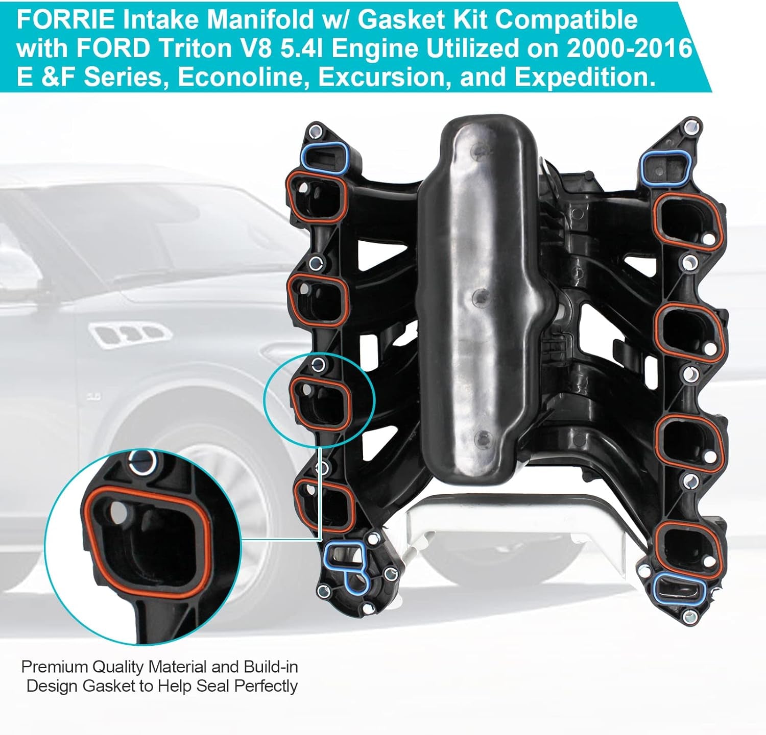 Upper Intake Manifold Compatible with 615-188, 5.4L Ford E-150,Club Wagon, E-250, E-350, E-450, F-150, F-250 Super Duty, F-350, Econoline, Excursion, Expedition. Exclude Coolant Heated Pcv