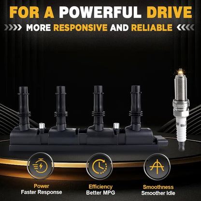 UF669 Ignition Coil Pack with Iridium Spark Plugs XP3922, Compatible with Buick Encore, Chevrolet Cruze, Sonic, Trax, Volt 1.4L 1.8L L4, High Performance Direct Fit Replacement