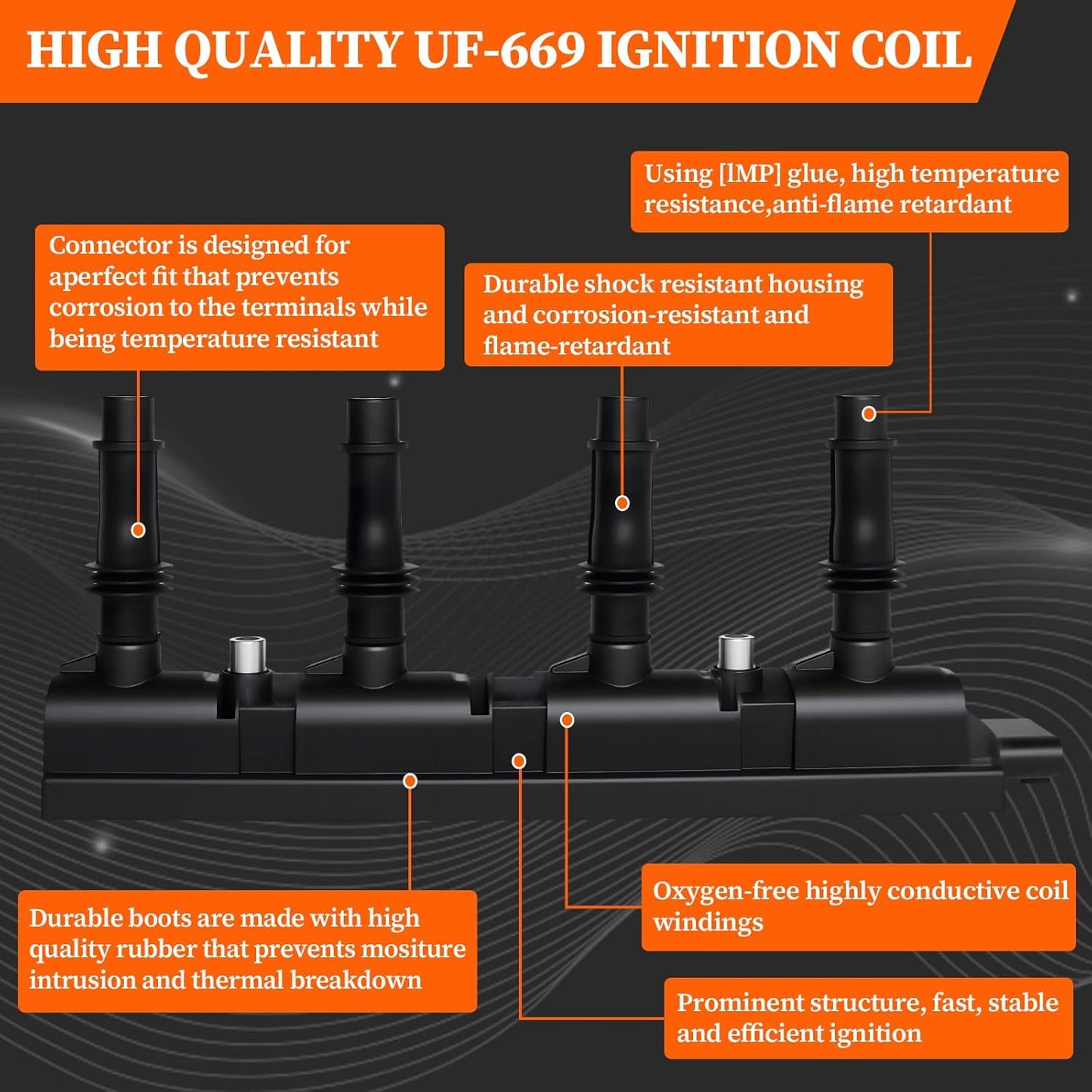 UF-669 Ignition Coil Pack and 1675 Spark Plugs Fit for Chevy Cruze Turbo 2011-2015, Sonic Turbo 2012-2020, Trax Turbo 2014-2020, Volt 2011-2015, Buick Encore, L4 1.4L, Replaces 55575499 55577898