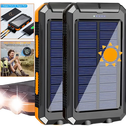 20000mAh Solar Powered Power Bank with Flashlight/USB/Type-C/Micro-Interface/G Compass, Suitable for Mobile Digital Electronics Devices, Durable and Long-lasting, Travel Camping, LED Flashlight, Climbing Buckle. Portable Sola