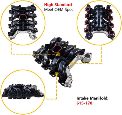 Upper Intake Manifold W/Gasket Thermostat Kit | Fit for Ford Crown Victoria Mustang Thunderbird, Mercury Grand Marquis Cougar, Lincoln Town Car V8 4.6L | OE# F6SZ9424AA F8AZ9424AAA F8AZ9424BC 615-178