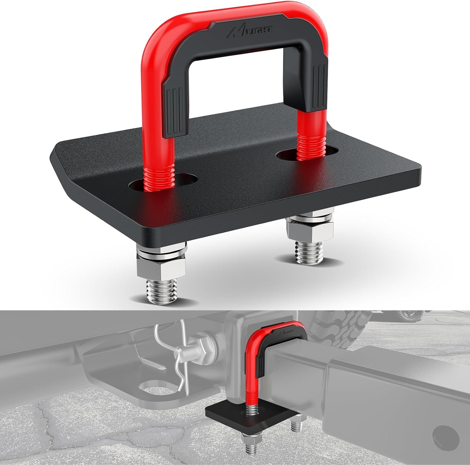 Trailer Hitch Tightener for 2 Inch Hitches Mount anti Rattle Heavy Duty Steel with Rubber Cover Red U Bolt Matte Black Plate Electrophoresis Anti-Rust Triple Protective