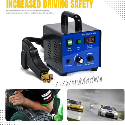 Tire Groover, Tire Groove Cutter, Tire Groover Tool with 20Pc Tire Groover Blades, Tire Regroover, Tyre Groover, Temp Adjustable Tire Grooving Tool, Rubber Engraving Machine 110V