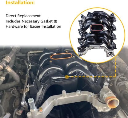 Upper Intake Manifold W/Gaskets Thermostat Kit | Fit for Ford Excursion Expedition E-150 Econoline Club Wagon E-250 E-350 E-450 F-250 F-350 Super Duty F-150 Heritage, V8 5.4L | OE# 2L1Z9424AA 615-188