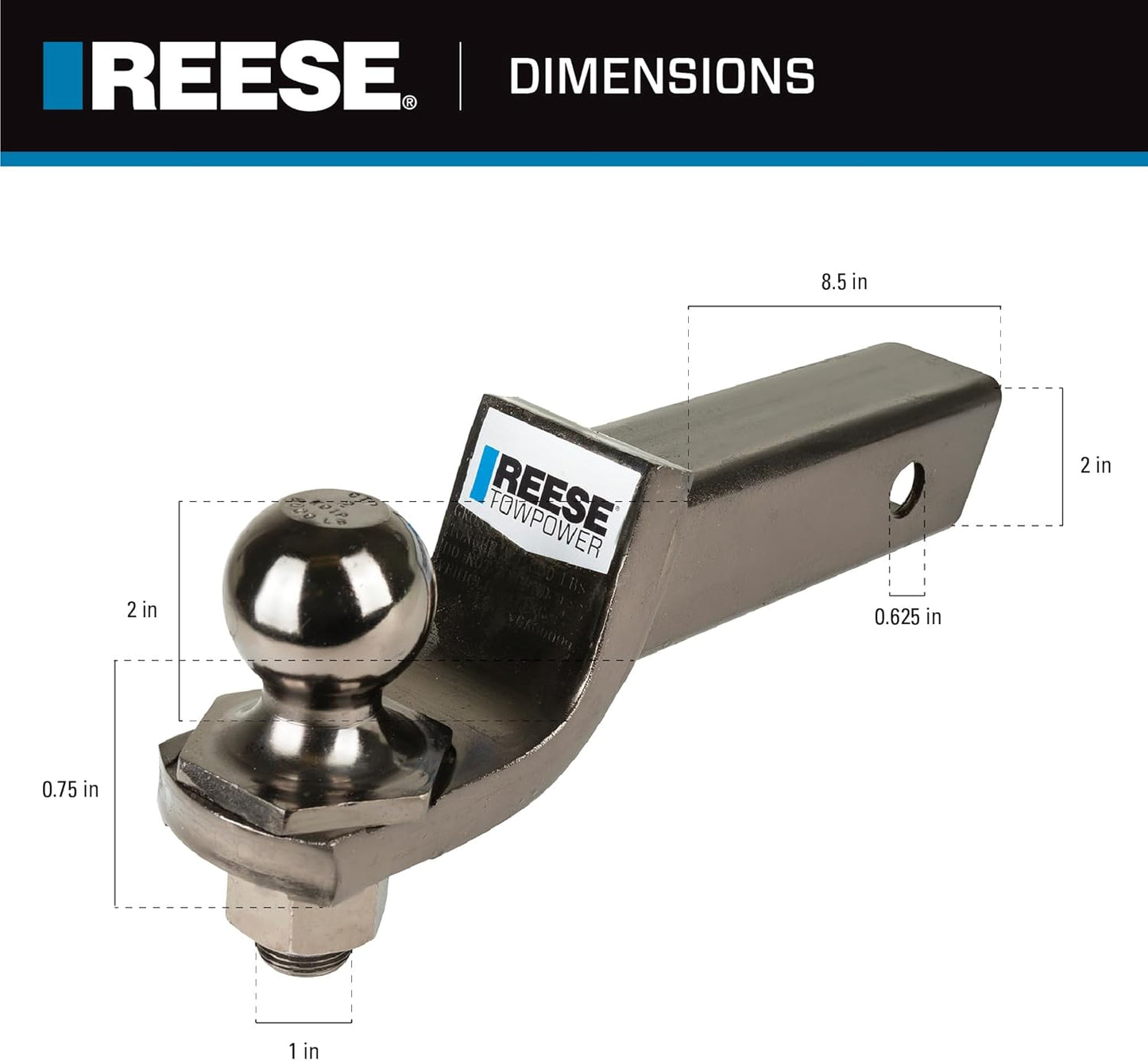 Towpower 7039200 Trailer Hitch Ball Mount, 2 Inch Square Receiver, 2 Inch Drop, 6,000 Lbs. Capacity, Includes 2 Inch Trailer Ball, Black Nickel