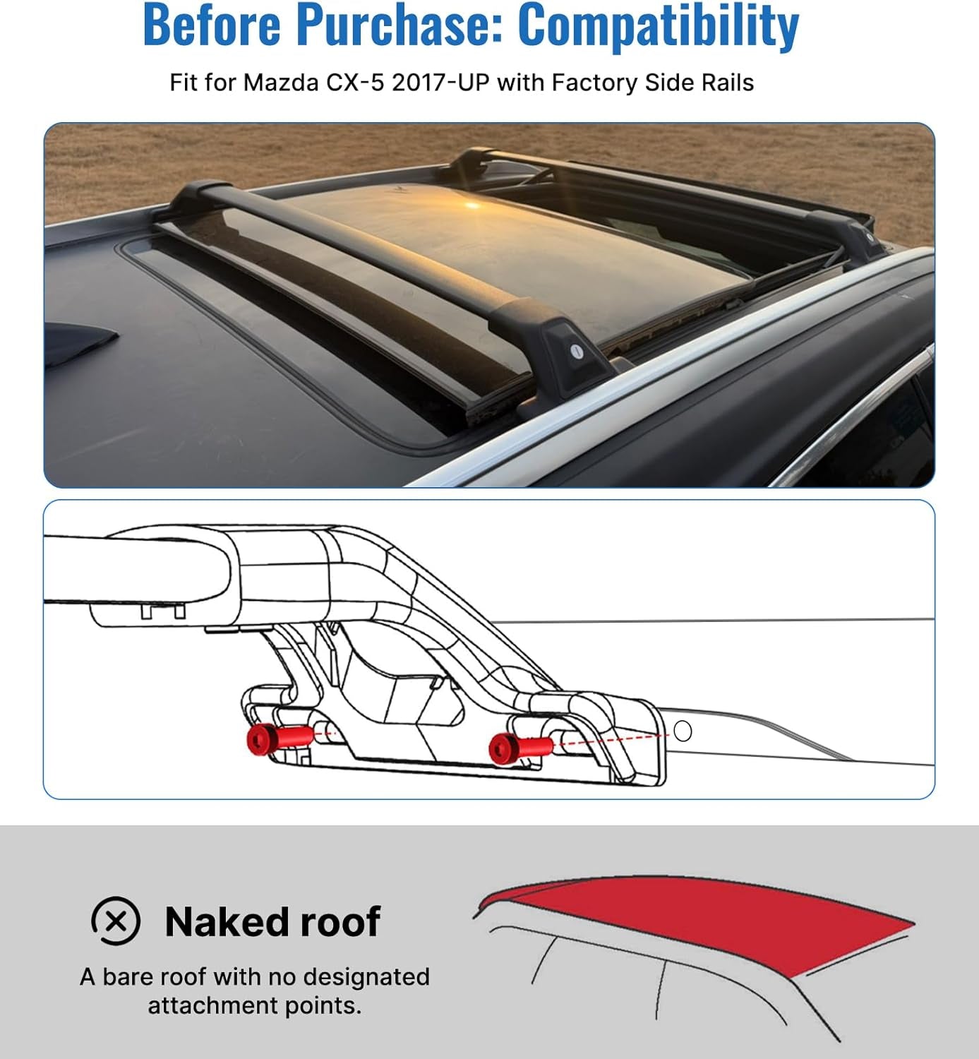 Upgrade 265 LBS Lockable Roof Racks Cross Bars for Mazda CX-5 2017-2025, Heavy Duty All Aluminum Rooftop Accessories