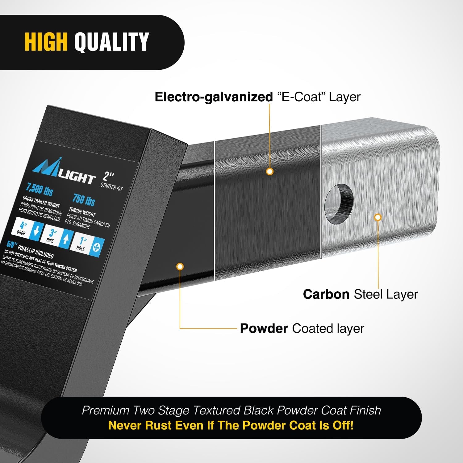 Trailer Hitch Ball Mount with 2-Inch Ball & 5/8" Hitch Pin Clip Fits 2-In Receiver 7500 Lbs 4" Drop,2 Years Warranty