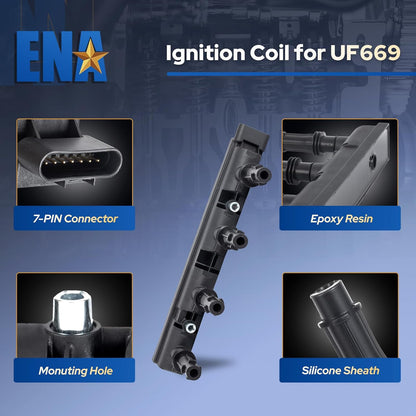 UF669 Ignition Coil Pack and 3068 Iridium Spark Plugs for 1.4L Compatible with Buick Encore Chevy Cruze Sonic Trax 2011 2012 2013 2014 2015 2016 2017 2018 2019 2020 for D521C 55577898 55579072