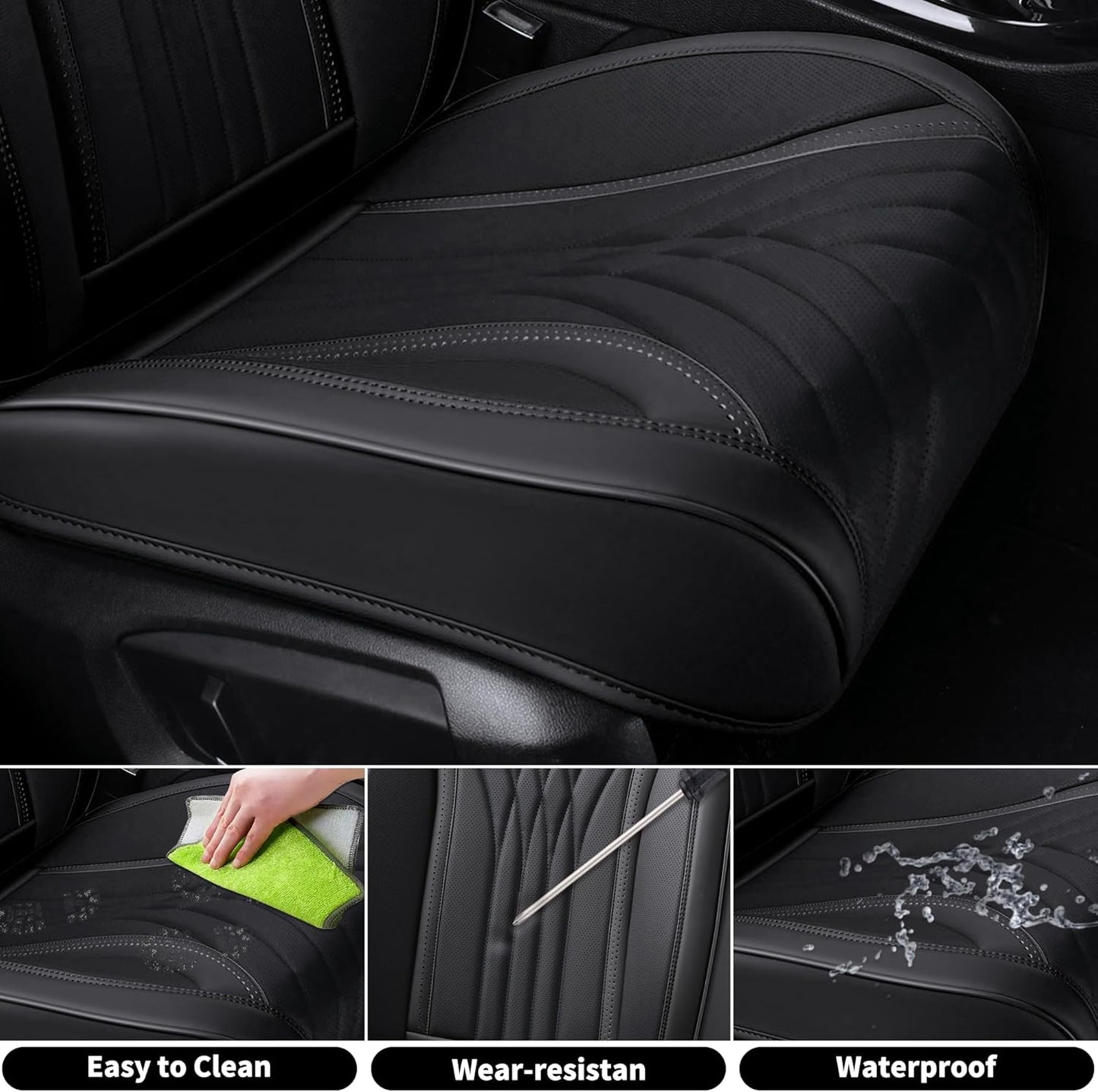 Universal Leather Car Seat Protector, 5-Seat Set, Black Automotive Accessories for Sedan SUV Pick-Up Truck