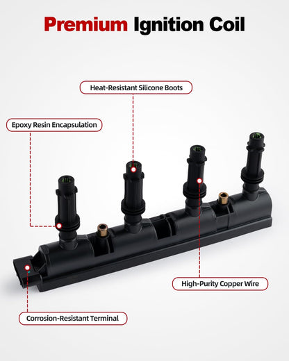 UF669 Ignition Coil Pack and 4 Iridium Spark Plug Compatible with Chevy Cruzer 2011-2016 Sonic Trax 15-21 Volt 11-15, Buick 2013-2021 Encore, 14-16 for Cadillac EL 1.4L L4 UF669 XP3922 55577898