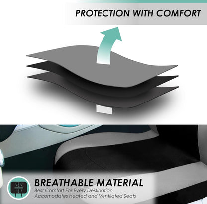 Universal Fit Gray Black Automotive Seat Covers Combo Set with Steering Wheel Cover and Seat Belt Pad Fits Most Cars, Suvs, and Trucks (Airbag Compatible and Split Bench)