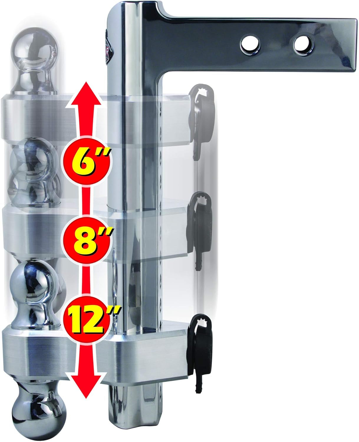 TRZ12AL 12" Premium Aluminum Adjustable Hitch with Dual Hitch Ball and T3 Receiver Lock