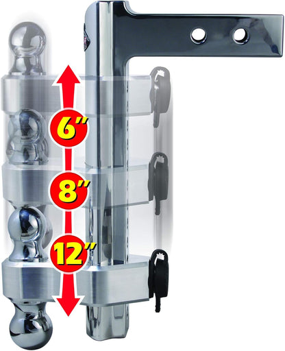 TRZ12AL 12" Premium Aluminum Adjustable Hitch with Dual Hitch Ball and T3 Receiver Lock