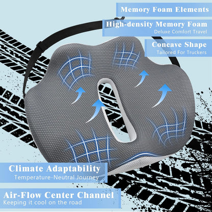 X-Large Seat Cushion for Truck Driver, Upgraded Cushion for Back Support and Pain Relief, Memory Foam with Non-Slip Washable Cover, Relieves Long-Term Truck Sitting and Pain