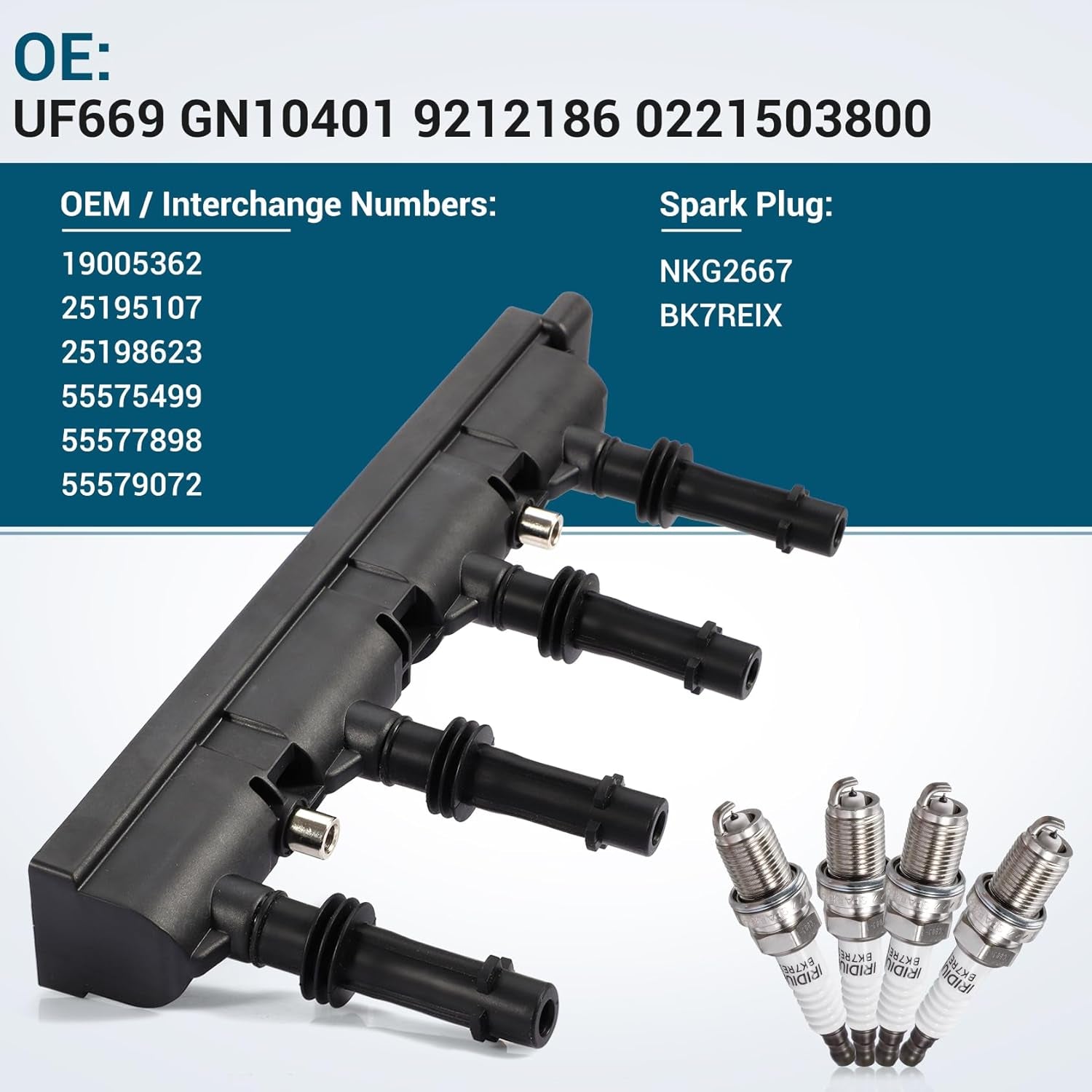 UF669 Ignition Coil Pack and 4 Platinum Spark Plugs 2667 Compatible with 2011-2020 Chevrolet Chevy Cruze Limited Sonic Trax Volt Cadillac ELR Buick Encore L4 1.4L