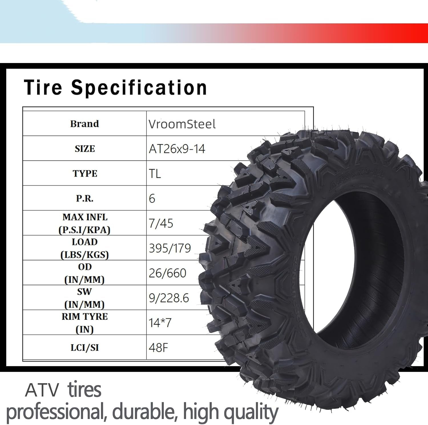26X9-14 ATV Tires Set of 2 UTV Tires 6PR All-Terrain ATV/UTV Tires, Off-Road Tires, Tubeless