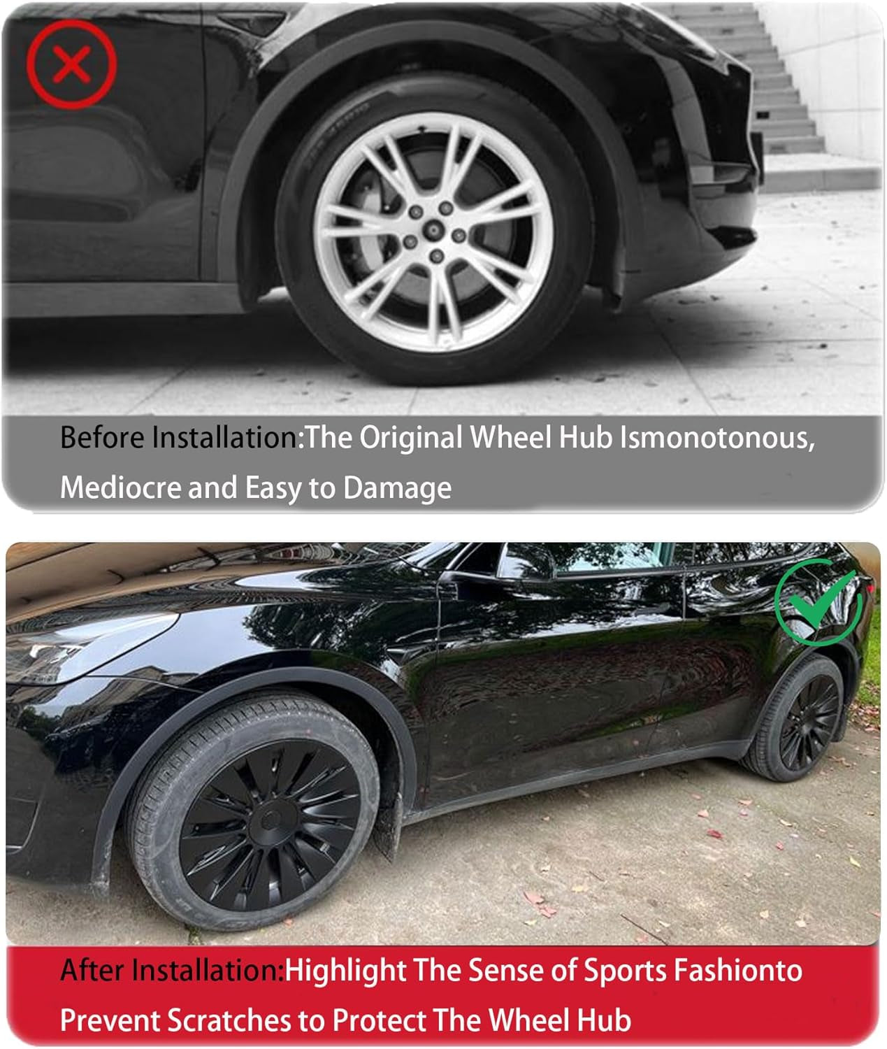 Wheel Cover Fits for Tesla Model Y 19Inch ABS Matter Black Hubcaps 4 PCS Gemini Wheel Covers Fit for Model Y 2020-2024 Replacement Induction Style Rim Protector