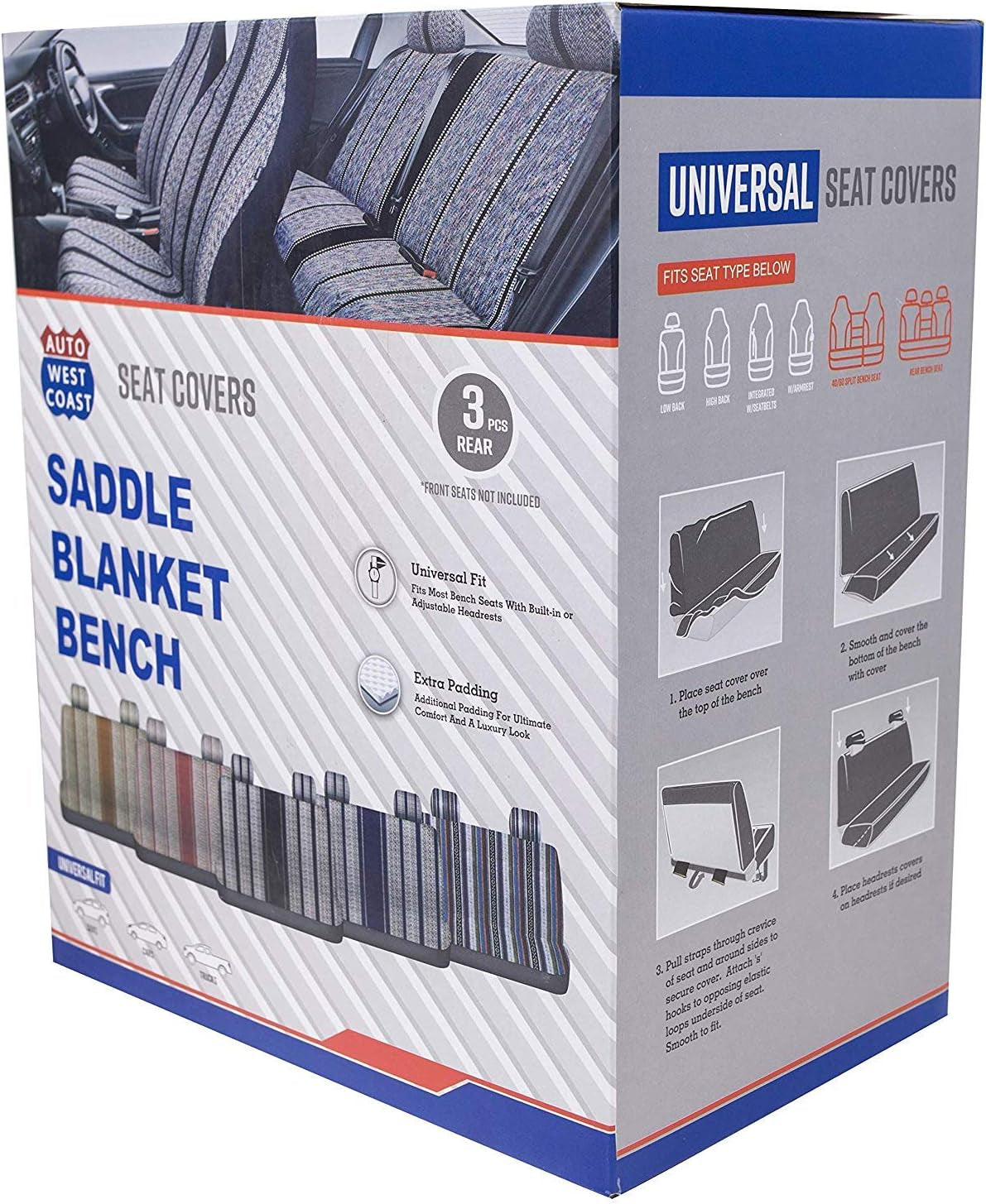 Universal Baja Saddle Blanket Bench Full Size Seat Cover Fits Ford, Chevrolet, Dodge, and Full Size Pickup Trucks (Blue)