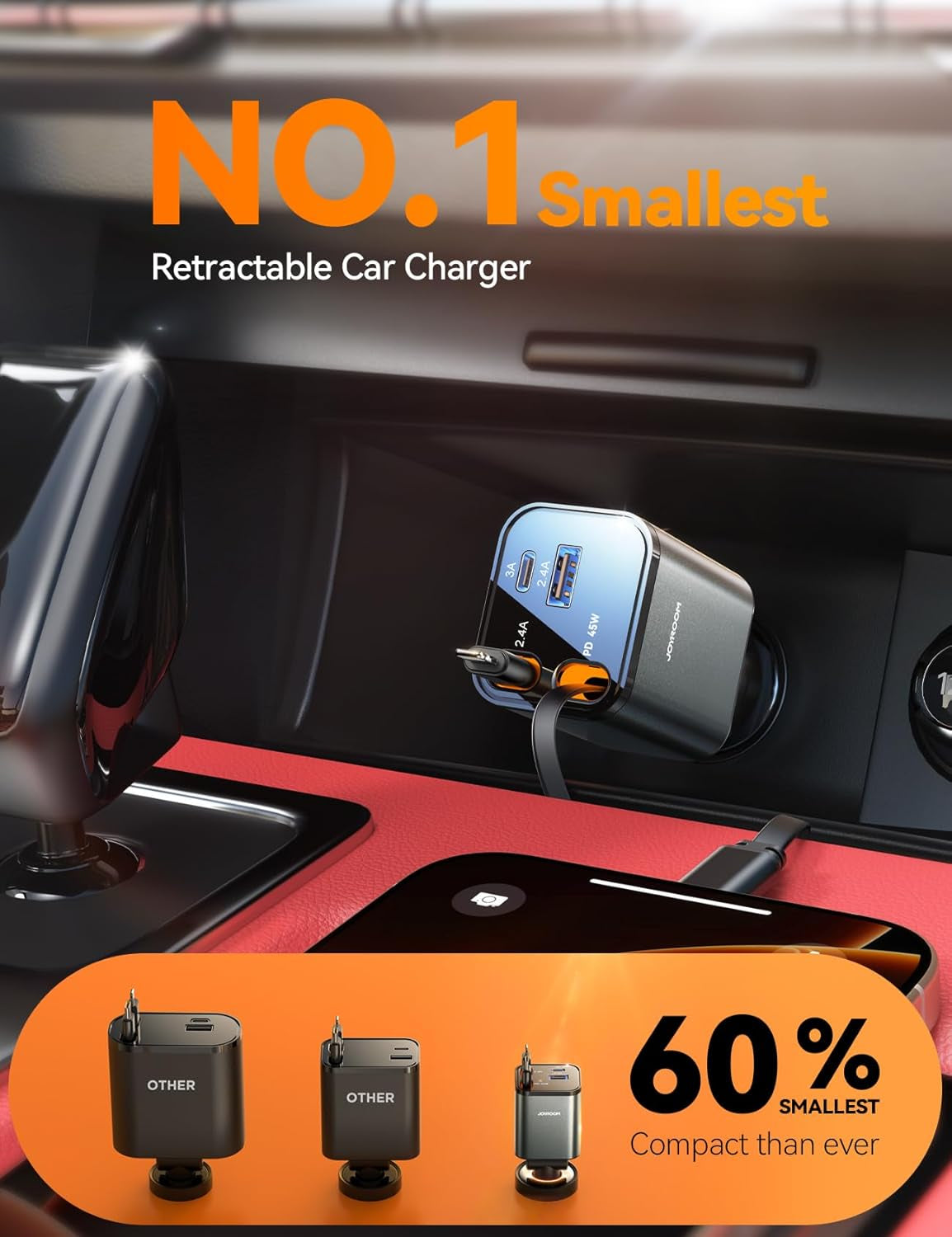 [2025 Ultra-Compact]  Retractable Car Charger 84W Car Charger USB C for Iphone 16 17 Fast Charging, Car Accessories, Car Adapter Travel Essentials Gifts for Women Men, for Iphone 17 16 15 14 13