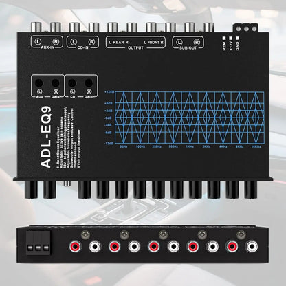 9-Band Car Audio Equalizer with Front, Rear & Auxiliary Outputs - 8V RMS Line Driver, Adjustable EQ for Cars & Yachts, No Battery Needed, Enhances Sound Experience, Durable Iron Construction, Car Audio Accessories, Vehicle Au
