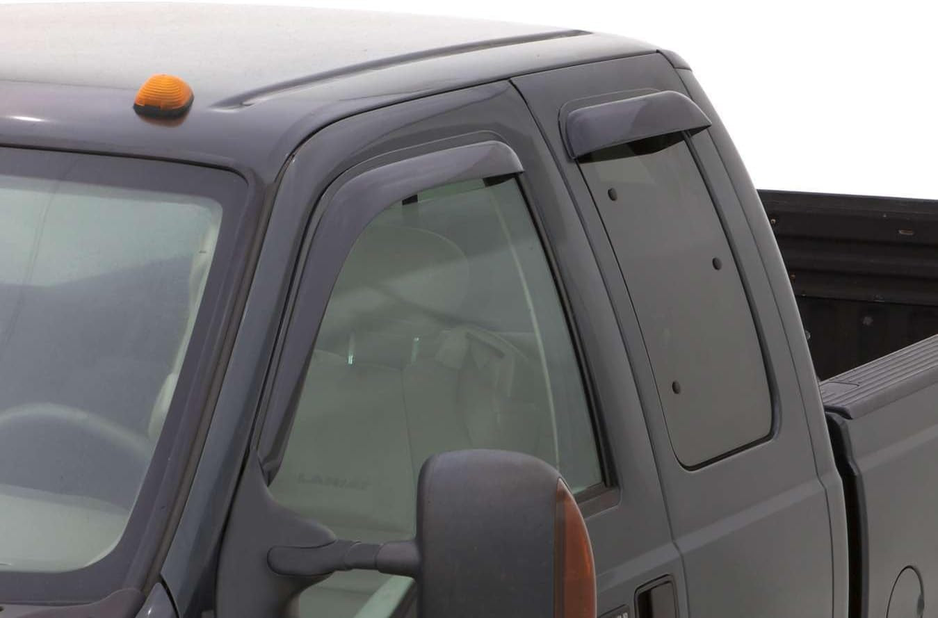 [] outside Mount Rain Guards for 1999 - 2016 Ford F-250/F-350 Super Duty, SUPERCAB ONLY | Window Vent Visors, 4 Pcs. - Smoke | 94522