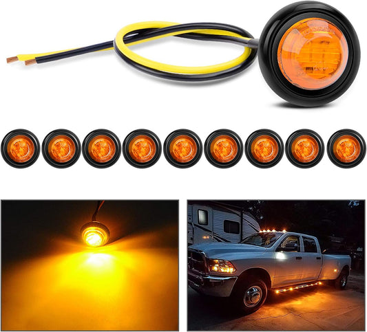 TL-03 10 PCS 3/4” round Clearance LED Front Rear Side Indicator Bullet Marker Light for Truck RV Car Bus Trailer Van Caravan Boat (12V, Amber)