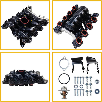 Upper Intake Manifold W/Gasket Thermostat Kit | Fit for Ford Crown Victoria Mustang Thunderbird, Mercury Grand Marquis Cougar, Lincoln Town Car V8 4.6L | OE# F6SZ9424AA F8AZ9424AAA F8AZ9424BC 615-178