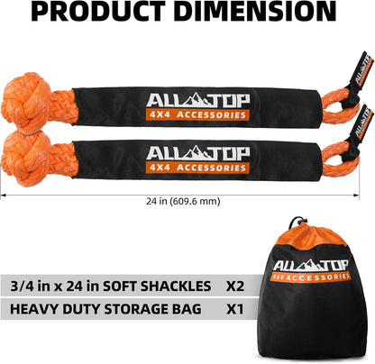 Synthetic Soft Shackle Rope 3/4In X 24In (66200Lbs Max Break) UHMWPE Recovery Tow Shackles for Offroad 4X4 Vehicles, 2 PCS